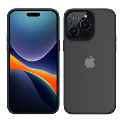 Produktbild von kwmobile Hülle für das iPhone 14 Pro Max Hülle - Transparente Hartschale - Stoßfeste Handyhülle aus Weichem TPU Silikon - Dunkelblau Matt Transparent