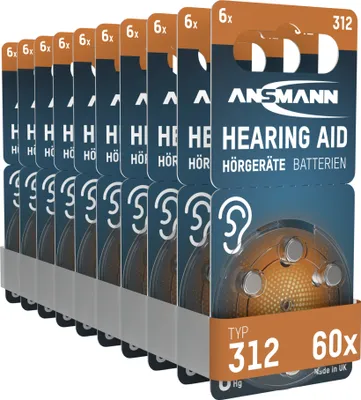 Produktbild von ANSMANN Hörgerätebatterien Typ 312 P312 ZL3 PR41, 60 Stück