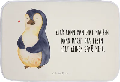 Produktbild von Mr. & Mrs. Panda Duschvorleger Pinguin Diät - Weiß - Geschenk, Badematte, Abnehmen, Badezimmer Matte, glücklich, Badezimmerteppich, Badvorleger, Gewicht, Badteppich