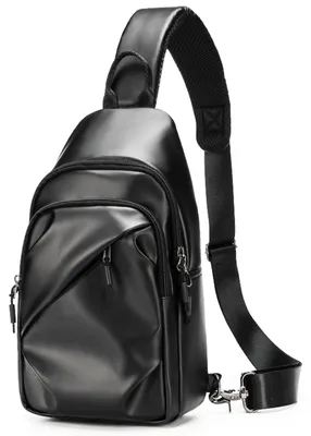 Umhängetasche Herren, Crossbody Sling Bag, Oxford, schwarz, M