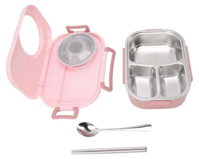 Obrázok produktu pre 1450ml Bento Lunch Box z nehrdzavejúcej ocele Thermal Bento Box Dvojvrstvové kontajnery Bento pre študentov Pink