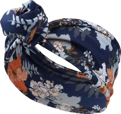 Immagine prodotto di Fascia per capelli a turbante in cotone con stampa floreale in blu navy