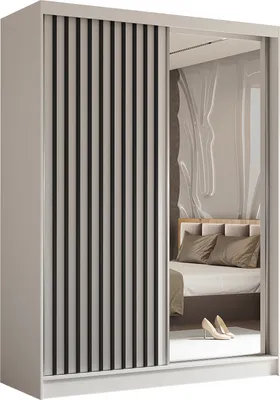 Produktbild von AX LIVING Cabinio Weiß Schrank mit Spiegel 160 cm Schwarze Lamellen