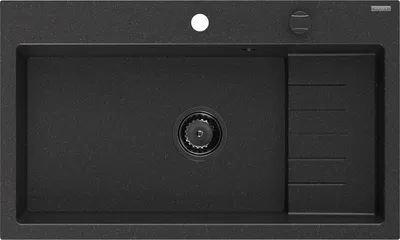 Produktbild von Mexen Omar Granitspüle 1-Becken 800 x 480 mm, schwarz/silber metallic, schwarzer Siphon - 6520801005-73-B