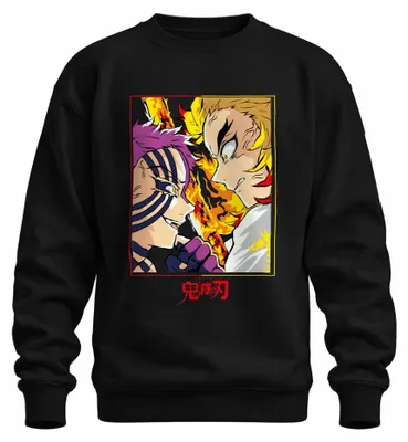 Produktbild von Demon Slayer Rengoku vs Akaza Flammen Kampf Anime Manga Sweatshirt Pullover, Schwarz, S