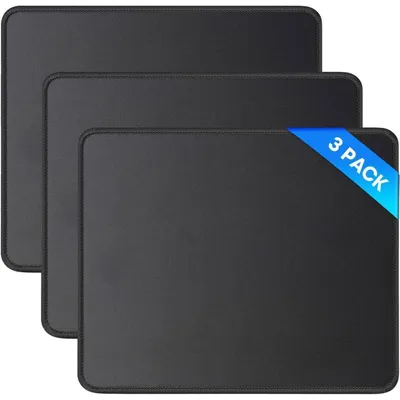 Image de Lot de 3 tapis de souris, bords cousus, dimensions 260 x 210 x 3 mm, couleur noire