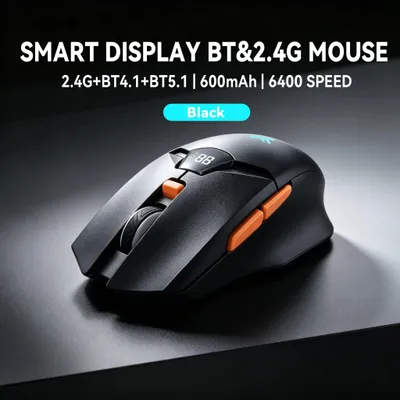Produktbild von Ergonomische kabellose Maus mit Bluetooth und 2,4 GHz, 6400 DPI, 6 Tasten, USB-C, wiederaufladbar - Schwarz
