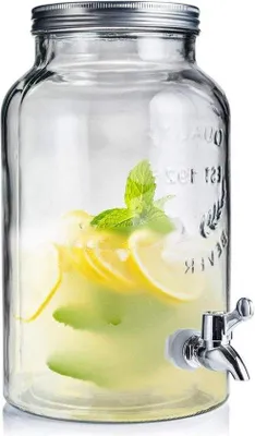 Immagine prodotto di Distributore di limonata in vetro con gasatore e bicchieri, design retrò - 5,5 l