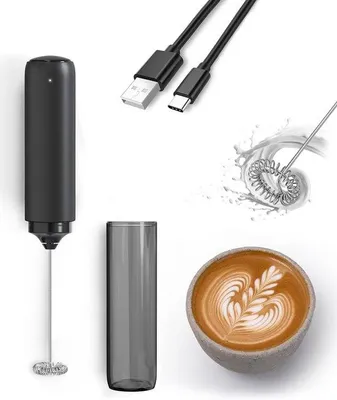 Immagine prodotto di Montalatte elettrico - Mini montalatte ricaricabile tramite USB - per caffè/latte macchiato/cappuccino/cioccolata calda
