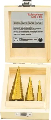 Produktbild von 3-teiliger Stufenbohrer-Satz titanbeschichtet 4-32 mm für Metall und Blech