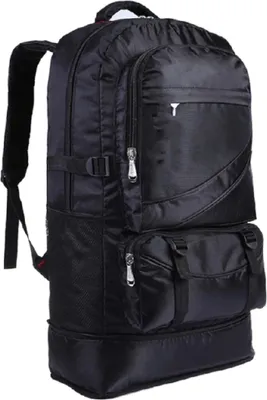 Produktbild von 60L Wasserabweisender Ripstop-Polyester Outdoor Rucksack mit Reißverschlüssen und verstärkten Seiten, schwarz - TREKKO