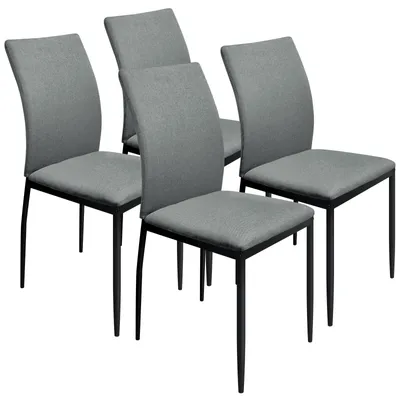 Produktbild von HOMELUX Esszimmerstühle 4er Set Küchenstuhl mit Hoher Rückenlehne Gepolsterte Sitzfläche aus Leinen, Modern Stühle, Metallbeine bis 110 kg, Grau