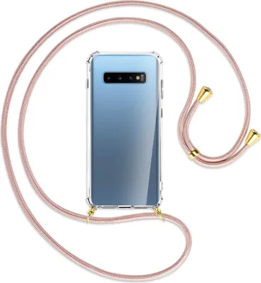 Produktbild von Handykette Backcover-Schutzhülle mit Band (Metall goldfarben) für Samsung Galaxy S10+ / S10 Plus - roségold