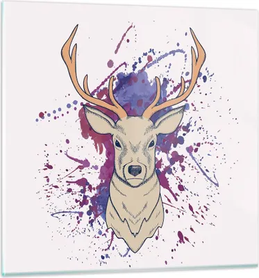 Produktbild von Bilder auf glas - Hirsch Abstraktion - 50x50cm - Glasbilder - Wandbilder - Kunstdruck - zum Aufhängen bereit - Wanddekoration aus Glas - Glas Bilder - Wandbild auf Glas - Einteilig - GAC50x50-3691