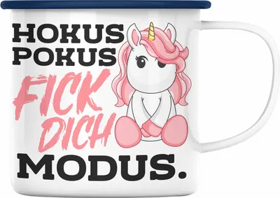 Produktbild von Trendation - Lustige Ich Hasse Menschen Emaille Tasse Mit Spruch Einhorn Emaille Emaille Tasse Geschenk Mama Freundin Kollegin Geschenkidee Arbeit Frauen (Blau)