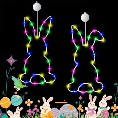 2er-Set LED-Osterlichterkette mit Timer, Saugnapf, batteriebetrieben