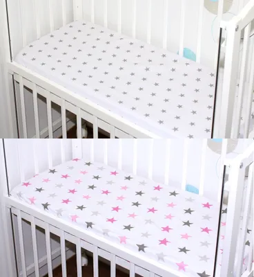 Produktbild von Spannbettlaken 2er- Pack für Baby Beistellbett Wiege Bettlaken 40x90 Baumwolle - 19. Sterne auf Weiß + Star Rosa