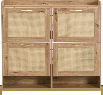 Immagine prodotto di Elegante scarpiera con ante in rattan e struttura in metallo – 4 ante e ripiano superiore per riporre le scarpe con stile