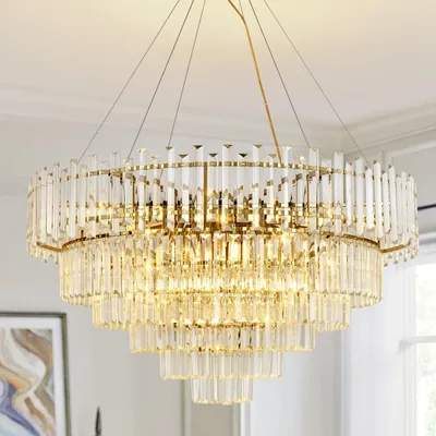 Obrázek produktu pro Moderní křišťálová závěsná lampa, zlatá, průměr 80 cm