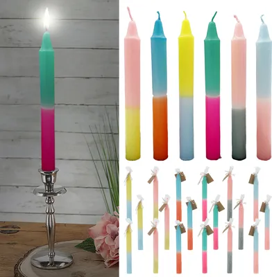 Immagine prodotto di Candela a bastoncino Colorful Set di 24 19x2 cm 6 colori à 4 per scatola Candela decorativa in paraffina Candela a sfumatura di colore