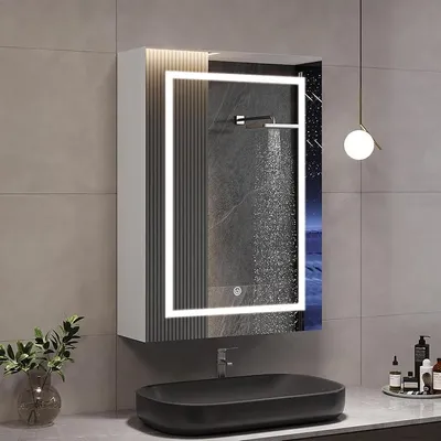 Produktbild von Spiegelschrank Bad mit Beleuchtung, 50 x 70 cm Einzeltür badezimmerspiegelschrank mit Spiegel und Verstellbares Regale, Led spiegelschrank, 3 Farbtemperatur Dimmbare, Berührung Sensorschalter