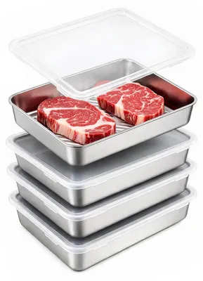 Aufschnittboxen aus Edelstahl 316, 4er Set, 25,5x20x5,5 cm, luftdicht