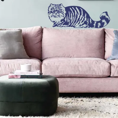 Produktbild von Wandtattoo - Wandaufkleber - Wandtattoo "Perserkatze" - 90cm x 35cm königsblau - Dekoration Küche Wohnzimmer Wand