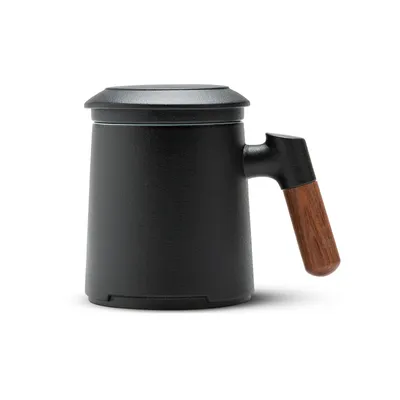 Produktbild von Tee Tasse mit Infuser und Deckel für losen Blatttee Steeper, 12oz schwarze Tee -Tasse mit feinen Teesiegern für heiße Tee -Diffusoren, Holzgriff Keram