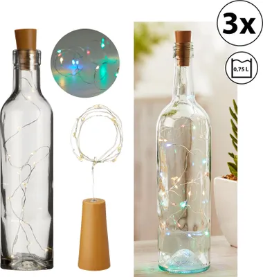 Produktbild von 3er Set 8 LED Flaschenlicht mit Korken, bunt, ca. L75cm Batterie Flaschenlichter