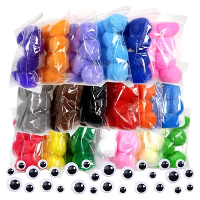 Produktbild von TOAOB 100 Stück große Pompons 4 cm bunte Pompoms mit selbstklebenden Wackelaugen für kreative DIY-Projekte