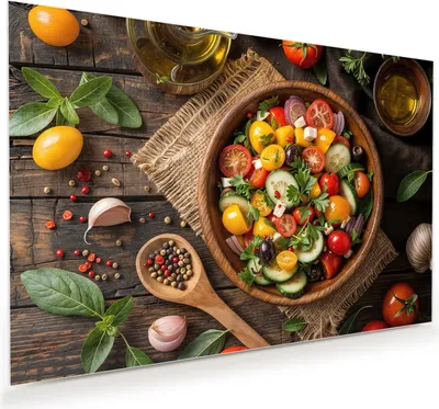 Produktbild von Glasbild 90x60cm in XXL für Wohnzimmer, Schlafzimmer Motiv Frischer Gemüsesalat