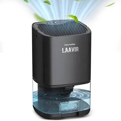 Productafbeelding van Laavir® Luchtontvochtiger – 2-in-1 Ontvochtiger & Luchtreiniger – Fluisterstil – 350 ml/dag – 1000 ml Waterreservoir – LED Verlichting – Voor Slaapkamer, Badkamer, Kelder – Zwart