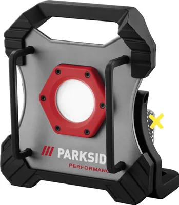 A studio shot of a portable LED work light.