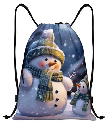 Produktbild von Kordelzugbeutel mit Winterschneemann, wasserdicht und faltbar für Schule, Reisen und Fitness