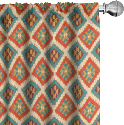 Produktbild von ABAKUHAUS Mexikaner Vorhänge, Gardinen, Buntes ethnisches Muster-Retro- Farbkariertes Muster-geometrische einheimische Details, 2 Stück 75 x 245 cm, Mehrfarbig