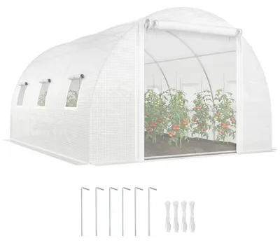 Image de Serre en film plastique - Film plastique pour serre, tunnel - Porte en filet, tiges de support, protection UV, résistant aux intempéries - Vert armée