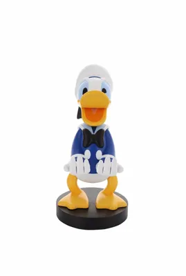 A figurine of Donald Duck standing on a black base against a white background.