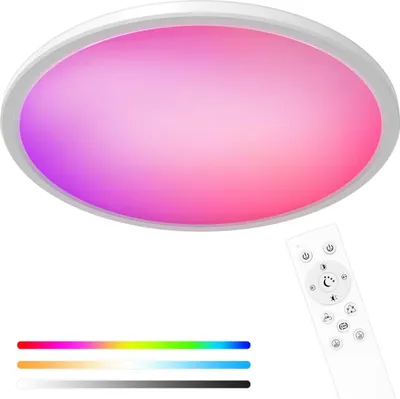 Produktbild von Dimmbare LED-Deckenleuchte, 24 W, Ø 30 cm, mit Fernbedienung, RGB-Deckenleuchte, Farbtemperatur 3000 K-6500 K, runde LED-Deckenleuchte.