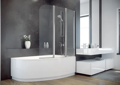 Produktbild von ECOLAM Badewanne Eckbadewanne Duschbadewanne CO-Besco weiß 150x100 RECHTS Schürze + Glasabtrennung Glas Ablaufgarnitur Füße Silikon