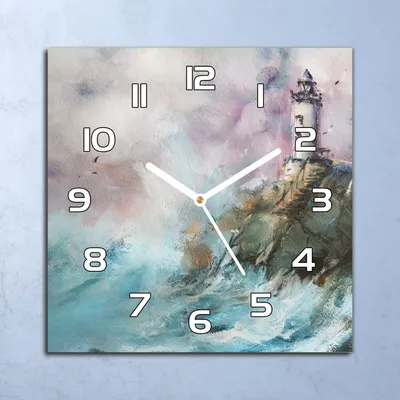 Produktbild von Deko Glasuhr Wanduhr 30x30 Leuchtturm Meer Quarz Küchenuhr Bürouhr