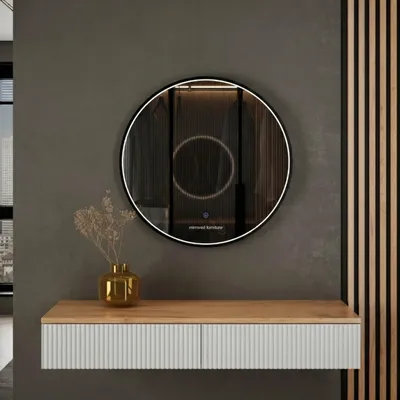 Produktbild von Planetmöbel AMYRA Konsolentisch 100 cm in Gold Eiche / Weiß mit LED Spiegel VELUNA 60 cm