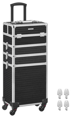Produktbild von SONGMICS Kosmetikkoffer, Trolley, abschließbar, 34 x 24 x 79,3 cm – Schwarz, Größe 4 in 1 (34 x 24 x 79,3 cm)