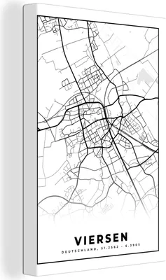 Obrázek produktu pro OneMillionCanvasses® - Obraz na plátně - 90x140 cm, Mapa města - Viersen - Mapa, Nástěnná umělecká dekorace - Fotografie na plátně - Obraz na dřevěném rámu - Nástěnná dekorace - Ložnice