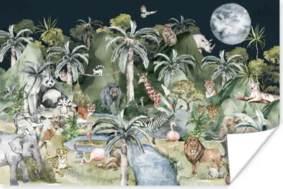 Produktbild von MuchoWow® Poster Kinder - Dschungel - Natur - Tiere - Pflanzen 60x40 cm - Schlafzimmerdekoration