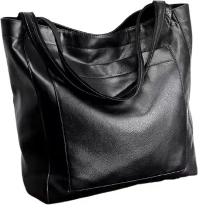 Zdjęcie produktu dla INF Stylowa torba damska typu tote zpoliuretan - Pojemna torba na ramię w stylu vintage Czarny