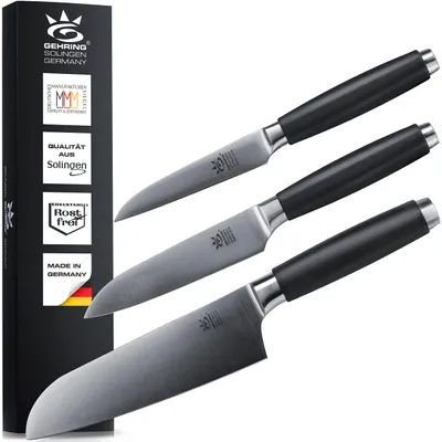 Produktbild von SOLINGEN HOME MYII | Küchenmesser - Messerset, 3-tlg. |  Germany, eisgehärtete, scharfe Messer aus Edelstahl | Messer Set, inkl. Santoku Messer 18 cm + 13 cm + Gemüsemesser 9 cm…