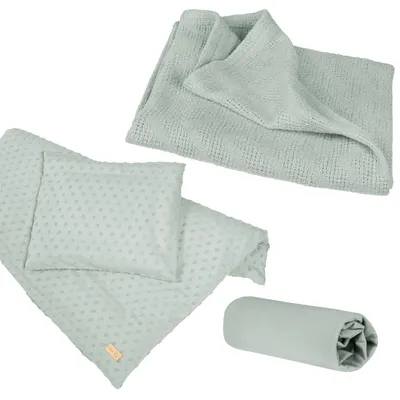 Produktbild von roba Geschenkset -Jersey Schlafen klein 'Lil Planet' frosty green inkl. Bettdecke, Laken & Babydecke aus Baumwolle