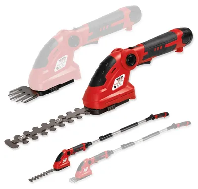 Produktbild von WALTER Akku Heckenschere/Grasschere, stufenlose Teleskopstange bis 120 cm, 12V Li-Ion, 1200 U/min, Laserschneidmesser, 160 mm Schnittlänge, 100 mm Schnittbreite, inkl. Akku, Schnellladegerät