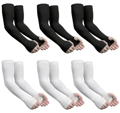Obrázek produktu pro 6 párů rukávů na paže s UV ochranou, chladivé, vhodné pro dámy i pány, 3 kusy černé + 3 kusy bílé