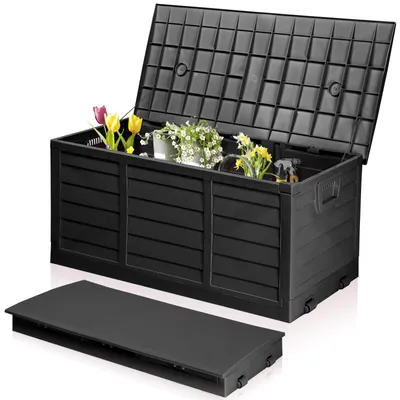Produktbild von FCH Gartenbox Wasserdicht, 280 L Kunststoff-Aufbewahrungsbox – für Garten, Terrasse, Balkon, 112x51x50 cm, Schwarz